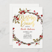 Rustieke Cranberry Berries Krans Kerstdiner Kaart (Voorkant / Achterkant)