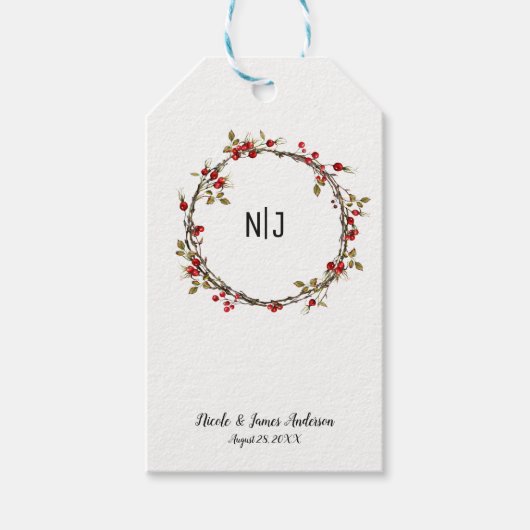 Rustieke Cranberry bessen Bloemenkrans gunst Cadeaulabel (Voorkant)