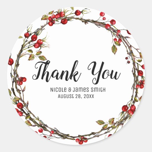 Rustieke Cranberry bessen Vakantie krans gunst Ronde Sticker (Voorkant)