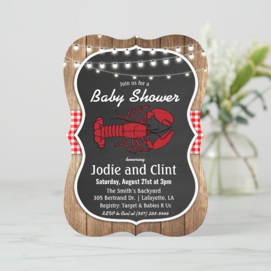 Rustieke Crawfish Boil Baby shower Invitation Kaart (Staand voorkant)