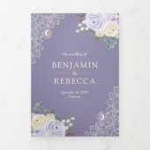 Rustieke Cream Lavendel Paarse Bloemen Kant Bruilo Drieluik Uitnodiging (Cover)