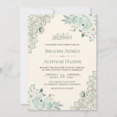 Rustieke Cream Sage Groene Bloemen Kant Moslim Bru Kaart (Voorkant)