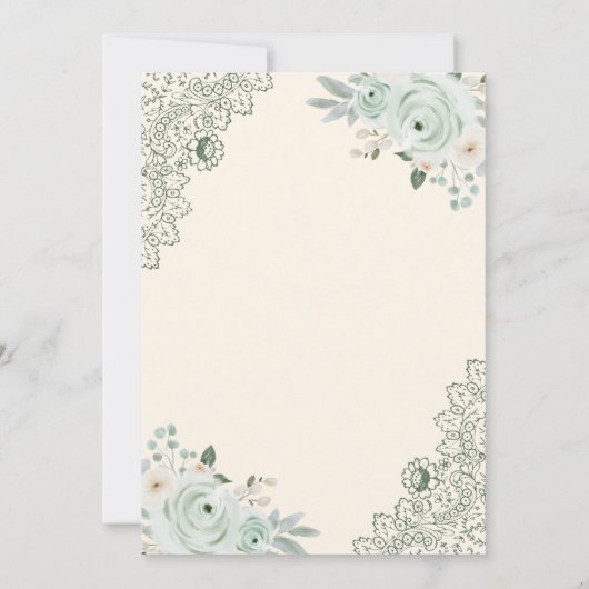 Rustieke Cream Sage Groene Bloemen Kant Moslim Bru Kaart (Achterkant)