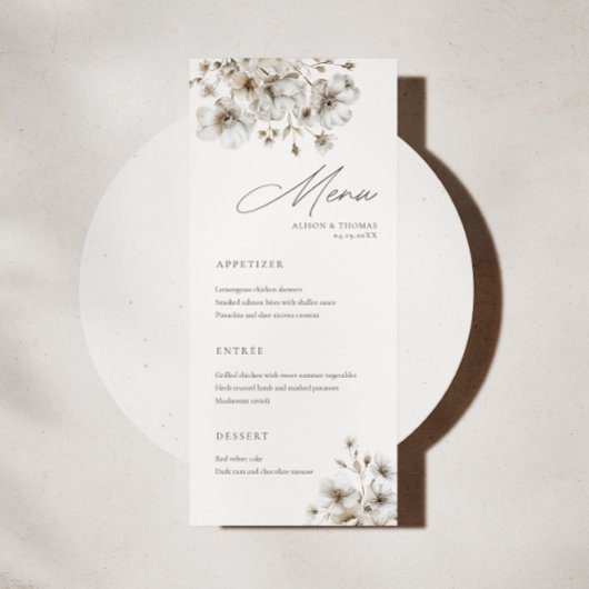 Rustieke Crème Bloemen Bruiloft Menu Kaart