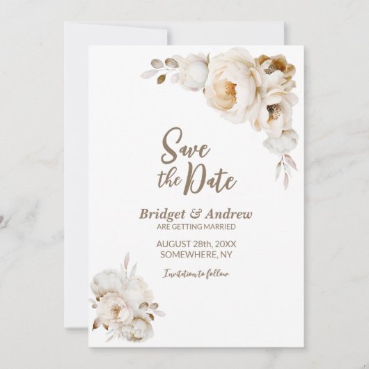 Rustieke crème bloemenbruiloft save the date (Voorkant)