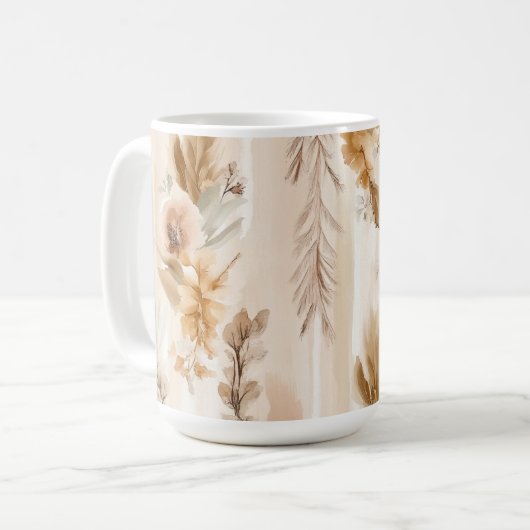 Rustieke Crème Boho Bloem Koffiemok (Voorkant links)