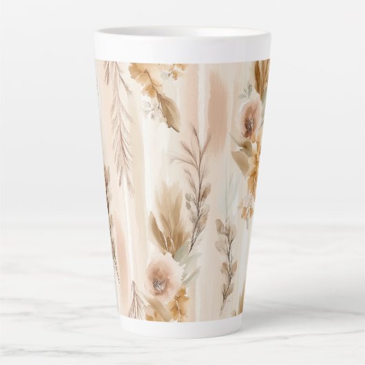 Rustieke Crème Boho Bloem Latte Mok (Voorkant)