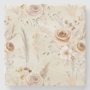 Rustieke Crème Boho Bloemen Stenen Onderzetter