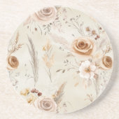 Rustieke Crème Boho Bloemen Zandsteen Onderzetter (Voorkant)