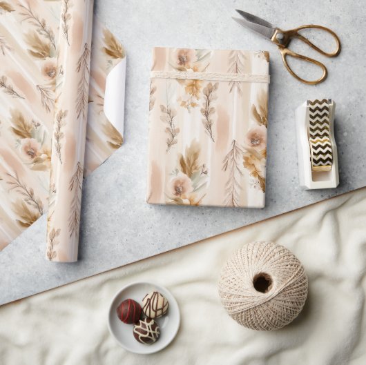 Rustieke Crème Boho Bloemige Verjaardag Cadeaupapier (Crafts)