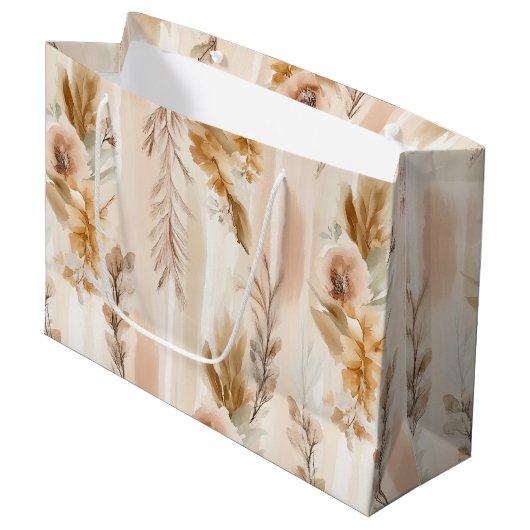 Rustieke Crème Boho Bloemige Verjaardag Groot Cadeauzakje (Voorkant Gekanteld)