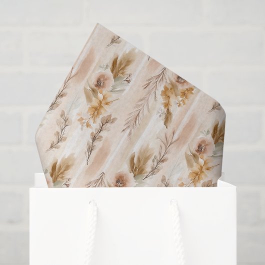 Rustieke Crème Boho Bloemige Verjaardag Tissuepapier (Cadeauzakje)