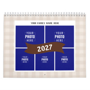 Rustieke Crème Gingham Multi Foto Familie Kalender