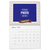 Rustieke Crème Gingham Multi Foto Familie Kalender (Feb 2027)