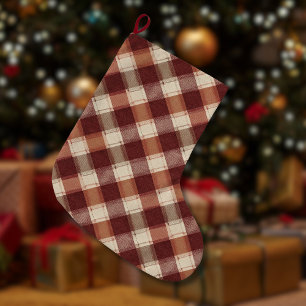Rustieke Crème Oranje Roestig Rood Geruit Patroon Grote Kerstsok