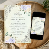 Rustieke crème Paarse bloemenkant moslim bruiloft Kaart