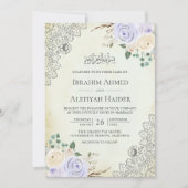 Rustieke crème Paarse bloemenkant moslim bruiloft Kaart (Voorkant)