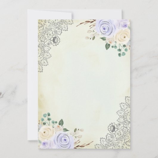 Rustieke crème Paarse bloemenkant moslim bruiloft Kaart (Achterkant)