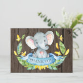Rustieke Cute Olifant Baby Jongen Blauw en Grijs Bedankkaart (Staand voorkant)