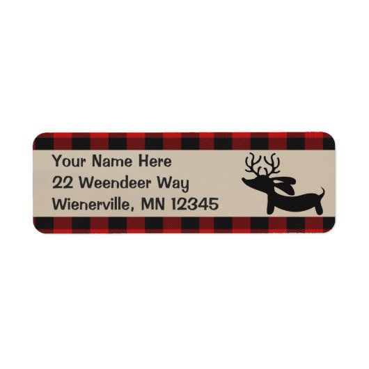 Rustieke Dachshund Kerst Plaid Adresetiketten Etiket (Voorkant)