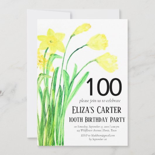 Rustieke Daffodil 100e bloemenelegante verjaardag Kaart (Voorkant)