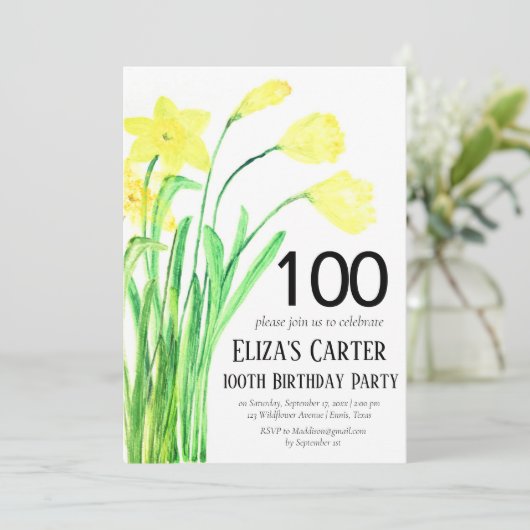 Rustieke Daffodil 100e bloemenelegante verjaardag Kaart (Staand voorkant)