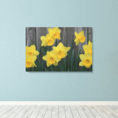 Rustieke Daffodil Flower Country Garden Fence Foto Canvas Afdruk (Insitu (Houten vloer))