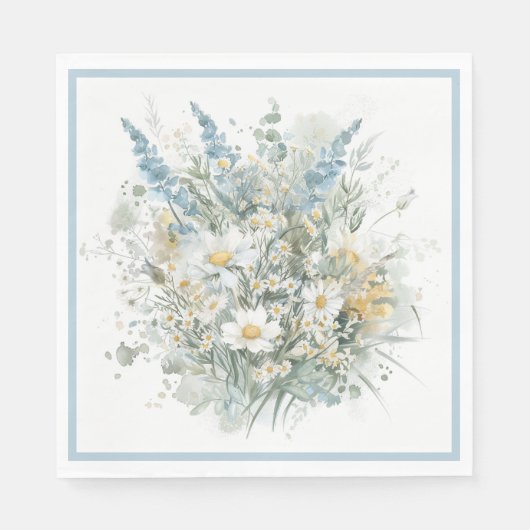 Rustieke Daisies & Blauw Bloemen Vrijgezellenfeest Servet (Voorkant)