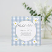 Rustieke Daisies Dusty Blue Gingham Vrijgezellenfe Kaart (Staand voorkant)