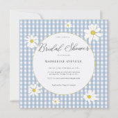 Rustieke Daisies Dusty Blue Gingham Vrijgezellenfe Kaart (Voorkant)
