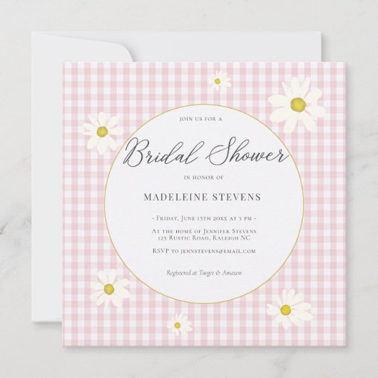 Rustieke Daisies Roze Gingham Achtertuin Vrijgezel Kaart (Voorkant)