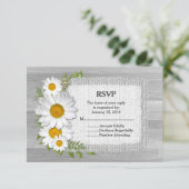 Rustieke daisy boerlap schuur hout bruiloft RSVP d (Staand voorkant)