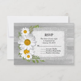 Rustieke daisy boerlap schuur hout bruiloft RSVP d Kaartje