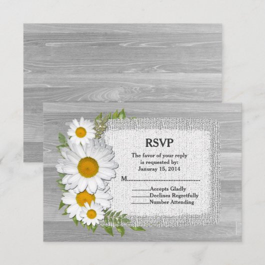 Rustieke daisy boerlap schuur hout bruiloft RSVP d Kaartje (Voorkant / Achterkant)