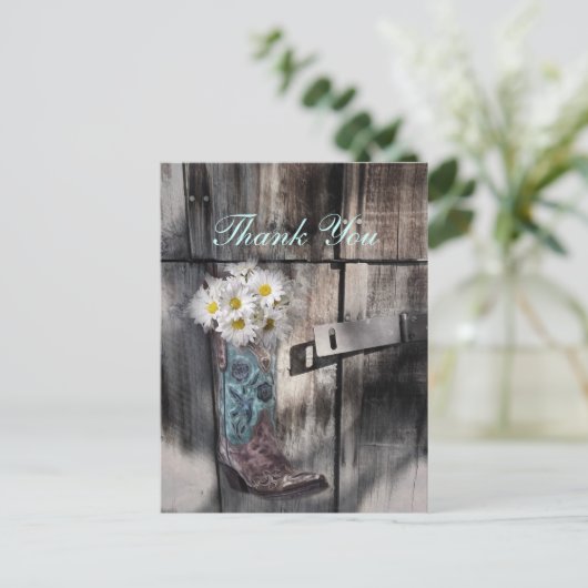 Rustieke Daisy Country Cowboy bruiloft dank u Briefkaart (Staand voorkant)