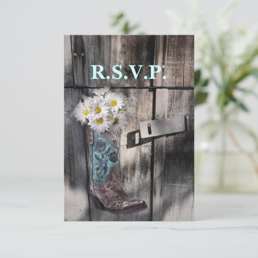Rustieke Daisy Country Cowboy Bruiloft RSVP Reacti (Staand voorkant)