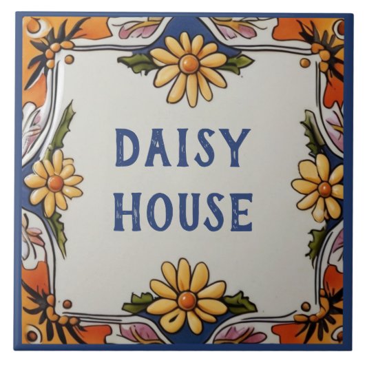 Rustieke Daisy Flower Custom House naam Bord teken Tegeltje (Voorkant)