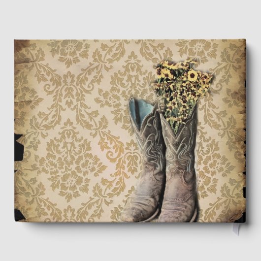 Rustieke Damask westerne land schuur bruiloft Gastenboek (Achterkant)