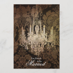 rustieke damast kroonluchter bruiloft repetitie di kaart