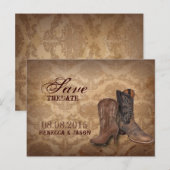 rustieke damast Western Cowboy bruiloft opslaan va Aankondigingskaart (Voorkant / Achterkant)