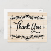 Rustieke dank u Black Heart Wood Grain Bloemen Briefkaart (Voorkant / Achterkant)