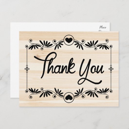 Rustieke dank u Black Heart Wood Grain Bloemen Briefkaart (Voorkant / Achterkant)