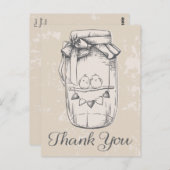 Rustieke dank u Mason Jar Lovebirds Tan Wedding Briefkaart (Voorkant / Achterkant)