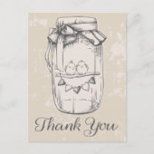 Rustieke dank u Mason Jar Lovebirds Tan Wedding Briefkaart (Voorkant)