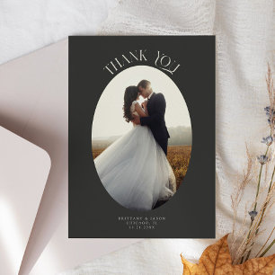 Rustieke dank u Oval Lijst Houtskool trouwfoto Bedankkaart
