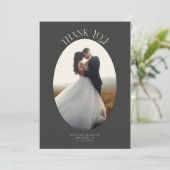 Rustieke dank u Oval Lijst Houtskool trouwfoto Bedankkaart (Staand voorkant)