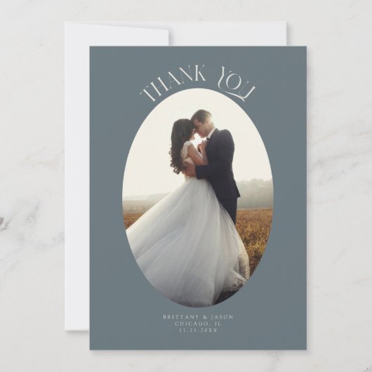 Rustieke dank u Oval Lijst leisteen trouwfoto Bedankkaart (Voorkant)