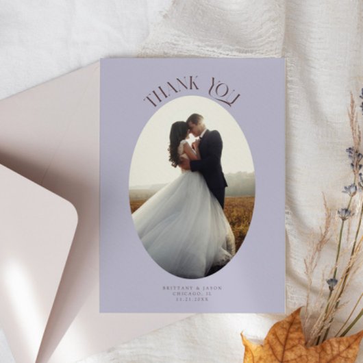 Rustieke dank u Oval Lijst Lila trouwfoto Bedankkaart