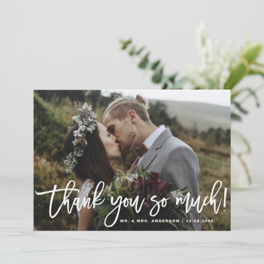 Rustieke dank u zo veel script foto bruiloft bedankkaart (Staand voorkant)