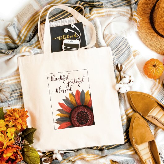 Rustieke Dankbaar Gezegend Herfst Zonnebloem Tote Bag